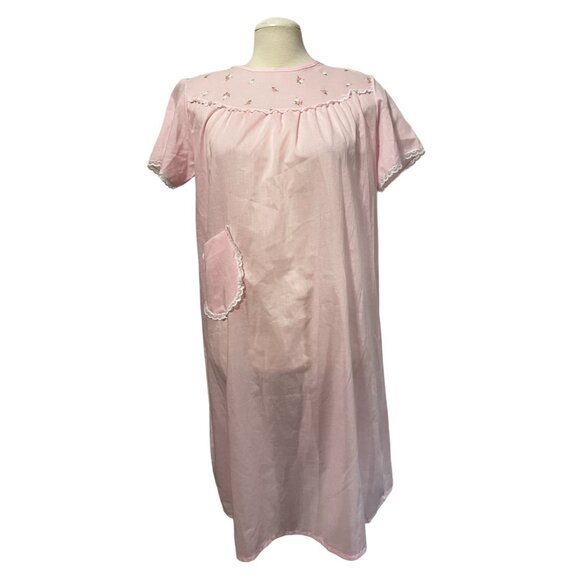 Vintage Handmade Pink Floral Embroidered Wrap Night Gown Robe Sz S/M Womens Shor - Picture 4 of 12